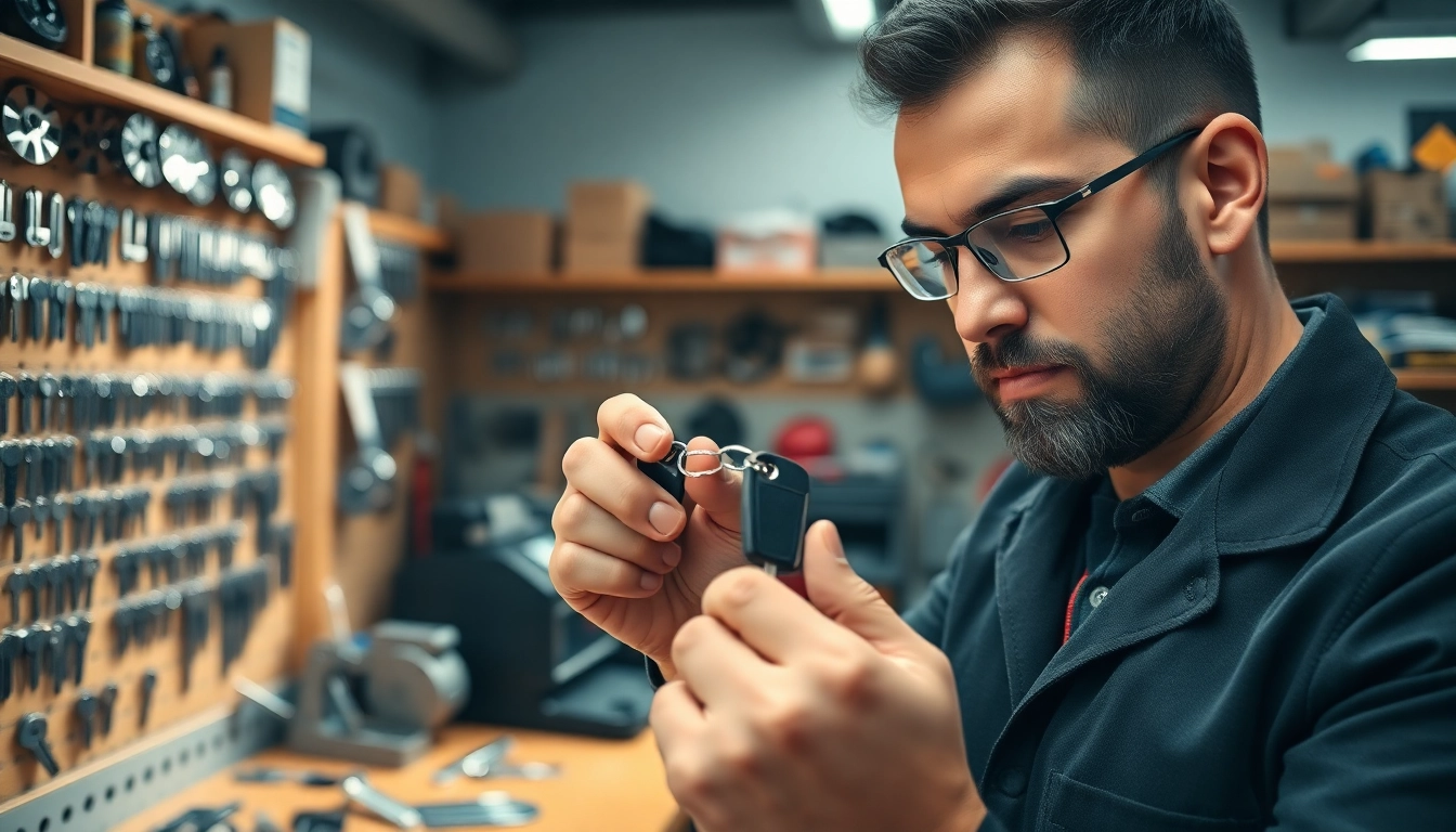 Expert locksmith creating van keys in a well-lit workshop, demonstrating key duplication skills.