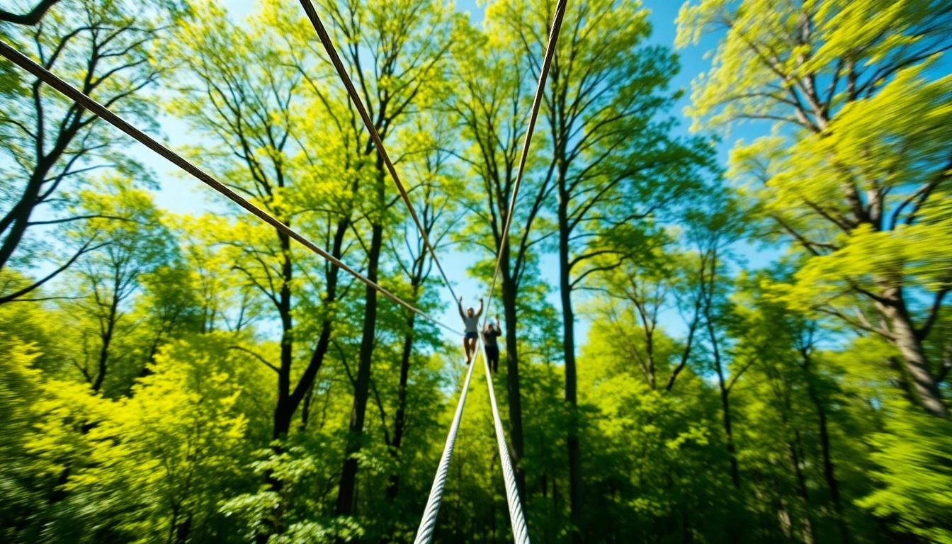 Experience thrilling zip wire kits in a vibrant forest setting with adventurous individuals enjoying the ride.