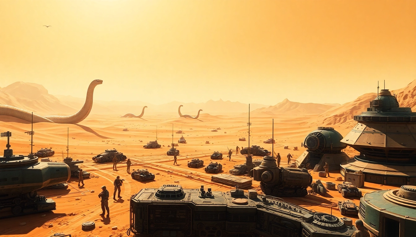 Exciting scene of Dune 2 download with command center activity and desert background.