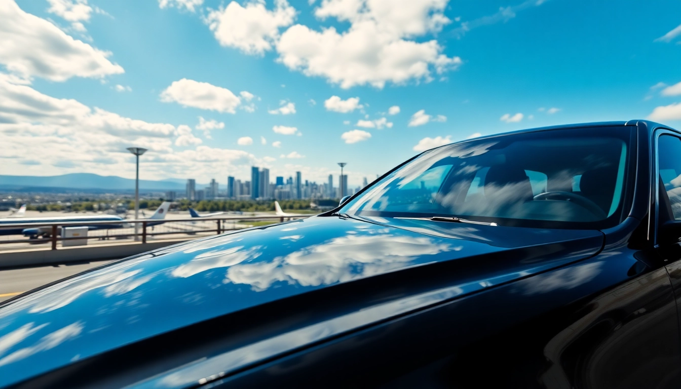 Car Service to Seattle from Vancouver featuring a luxury limousine at the Vancouver airport.