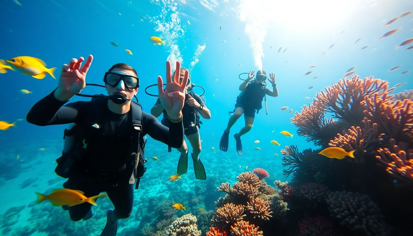 A group of divers exploring a vibrant underwater reef showcasing PADI Certified dive shops in Belize.