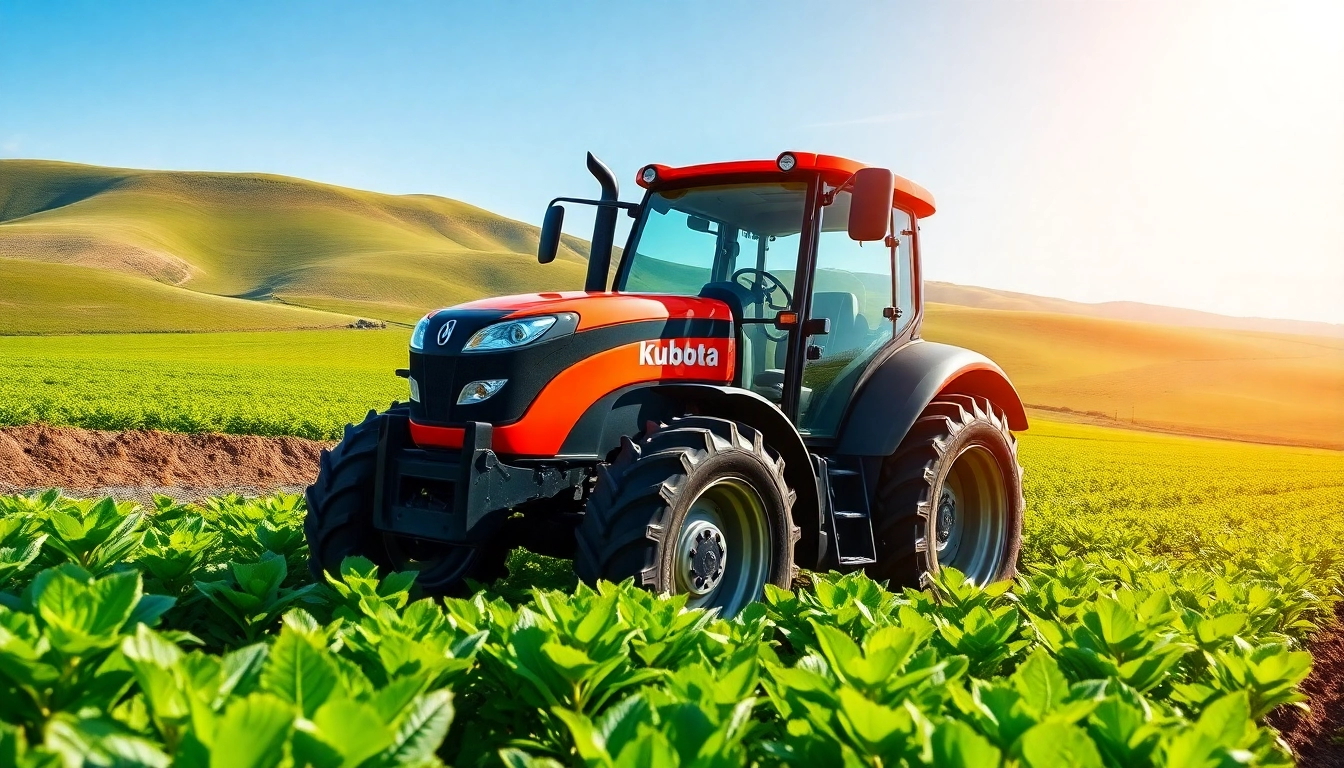 Kuboata Traktor bei der Arbeit in einem lebhaften Agrarfeld, zeigt Effizienz und Leistung.