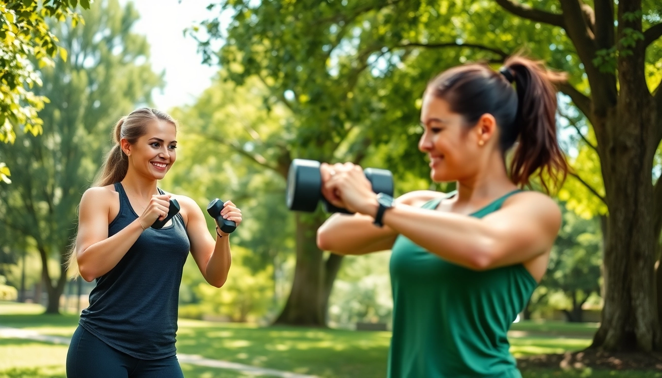 Female personal trainer tunbridge wells coaching a client during an outdoor workout.