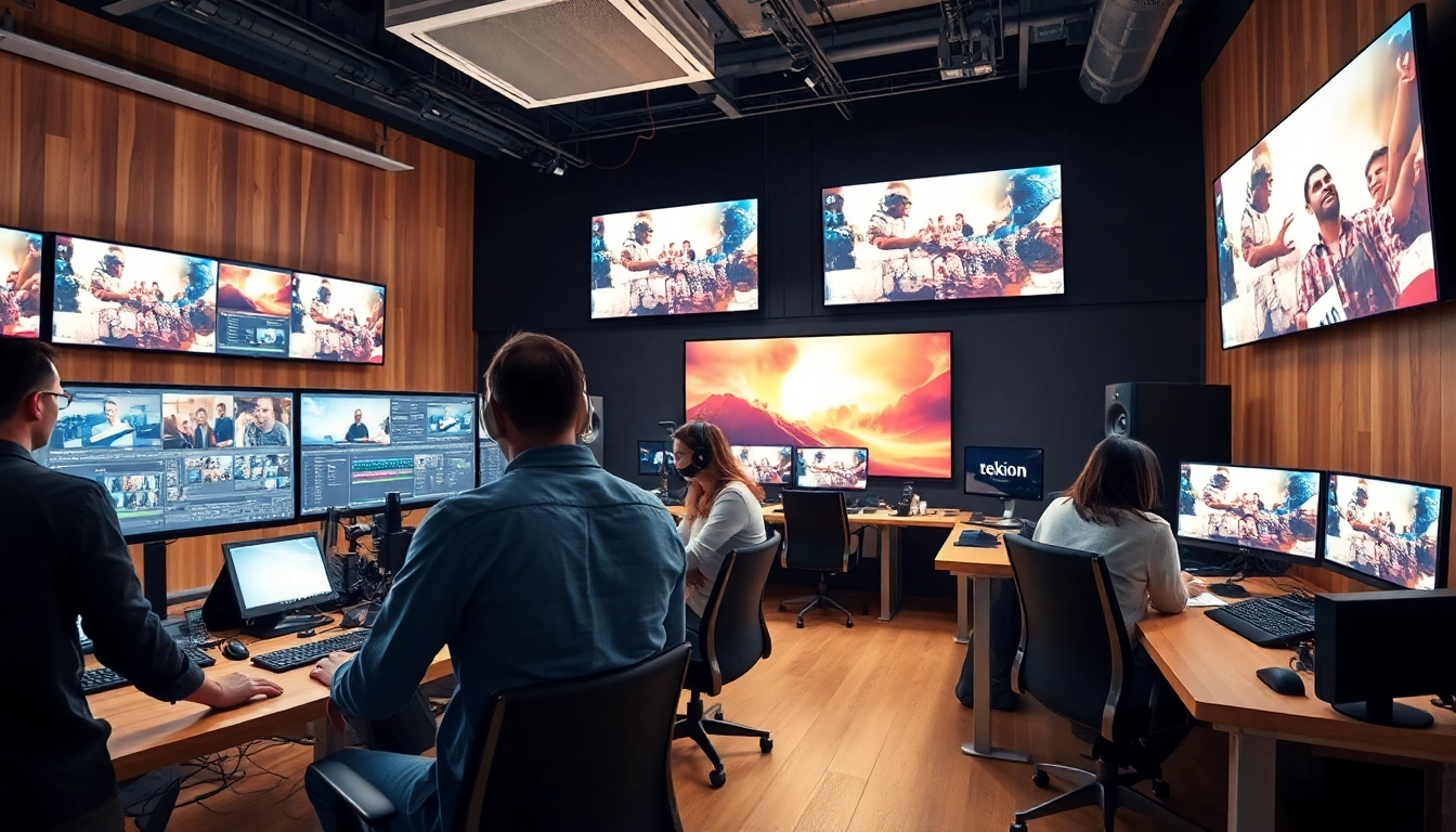 Editing Post Production Toronto workspace with editors collaborating on vibrant video projects.