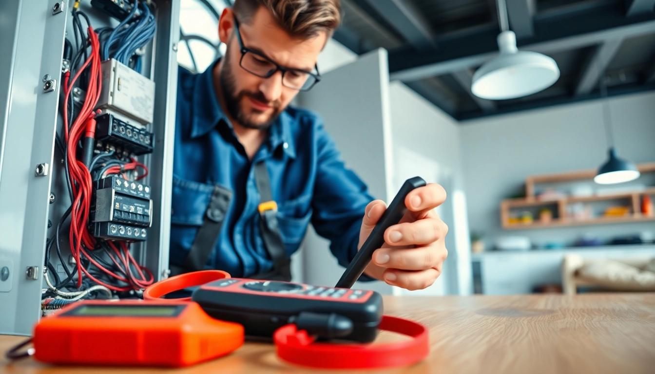 Professional electrician performing an Electrical Panel Upgrade in a modern home setting.