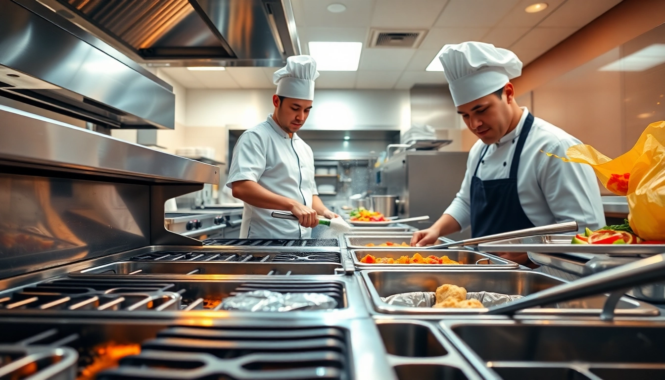 Chef performing Restaurant Cooking Appliance Cleaning in a bustling kitchen, focusing on hygiene.