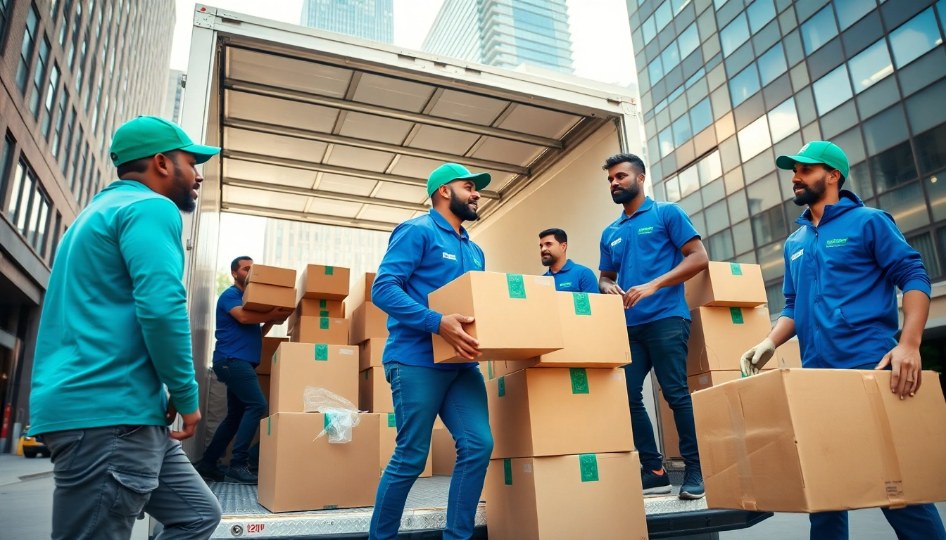 Team of movers in Toronto area efficiently loading a moving truck with boxes, showcasing their professionalism.